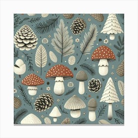 Scandinavian style, pattern with pine cones and mushrooms 1 Canvas Print