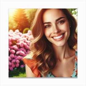 Beautiful Woman Smiling In The Garden Canvas Print