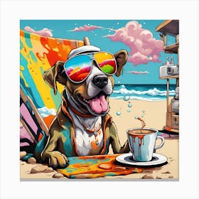 A Dog's Delightful Espresso Martini Beach Adventure Canvas Print