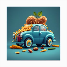 Cartoon Style Blue Car Made Out Of Food (1) Canvas Print