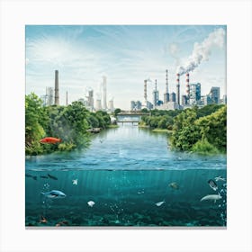 Digital Illustration Showcasing The Juxtaposition Of An Idyllic Natural Environment On One Side Wit Canvas Print