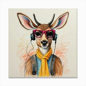 Deer With Headphones 6 Canvas Print