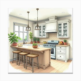 Charming Kitchen In Watercolor, Classic, And Modern Appeal 1 Canvas Print