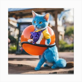 Blue Cat With Orange Ball Canvas Print