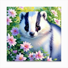 Badger Among The Dahlias Canvas Print
