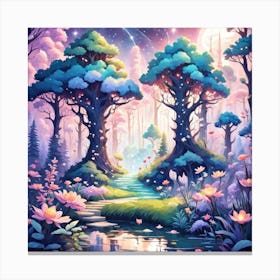 A Fantasy Forest With Twinkling Stars In Pastel Tone Square Composition 204 Canvas Print