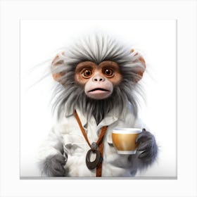 Monkey With A Cup Of Coffee Canvas Print