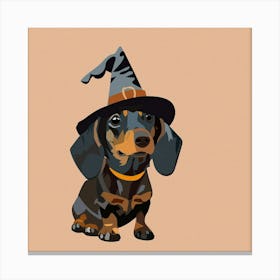 Dachshund In A Witch Hat Canvas Print