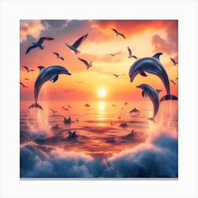 Sunset with Dolphins Canvas Print