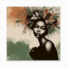 African Woman With Leaves Canvas Print