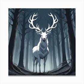 A White Stag In A Fog Forest In Minimalist Style Square Composition 45 Canvas Print