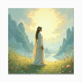 Soul Warrior In An Ethereal Watercolor Landscape 1 Canvas Print