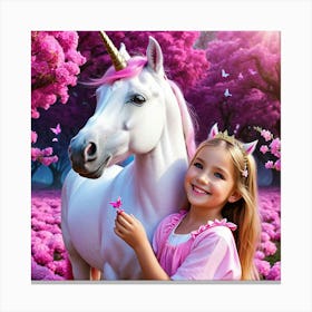 Unicorn And Girl Canvas Print