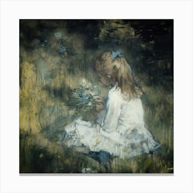 Little Girl With Flowers 1 Canvas Print