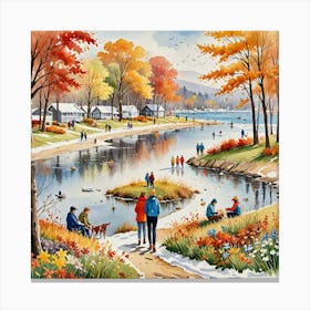 Water Colored Painting Of People S Activities And Surroundings Change With The Seasons From Spring B 642704367 Canvas Print