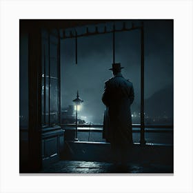 Man Looking Out A Window At Night Canvas Print