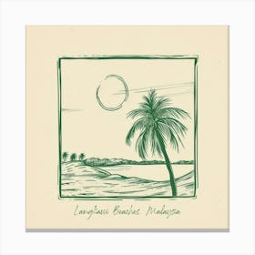 Langkawi Beaches, Malaysia Green Line Art Illustration Canvas Print