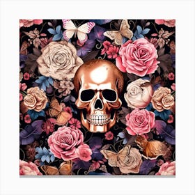 Roses And Skulls Canvas Print