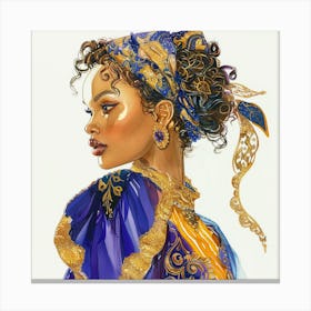 Woman In Blue And Gold 2 Canvas Print