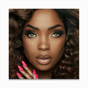 Black Woman With Pink Nails 4 Canvas Print