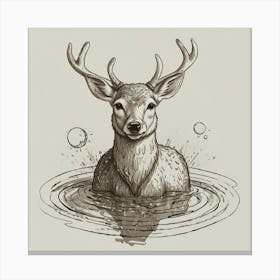 Deer In Water 3 Canvas Print