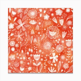 Flowers On A Coral Orange Background Canvas Print