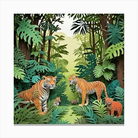 Tiger Family In The Jungle Canvas Print