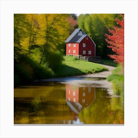 Red Barn In Fall 1 Canvas Print