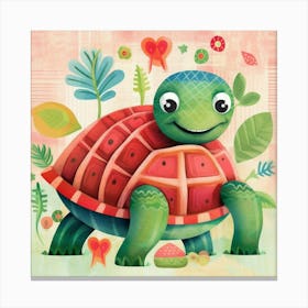 Turtle Watermelon Cute Animal Kids Wall Art Canvas Print