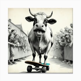 Cow On Skateboard 11 Canvas Print