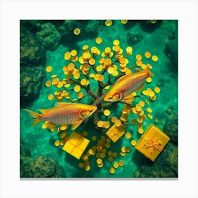 Gold Fishes In A Tree Canvas Print