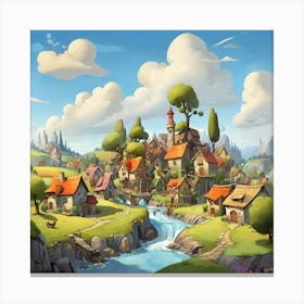 Cartoon Village Landscape Art Print 0 Canvas Print