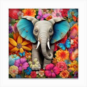 Elephant With Flowers Canvas Print