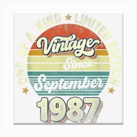 Retro Vintage Since September 1987 35th Birthday 35 Year Old Canvas Print