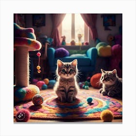 Kittens In A Room Canvas Print