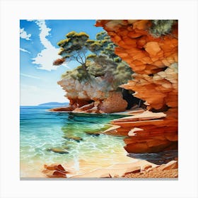 Watercolour Landscape Palombaggia Beach Earthy Tones Canvas Print