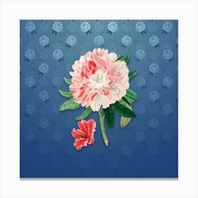 Vintage Rhododendron Flower Botanical on Bahama Blue Pattern n.0494 Canvas Print