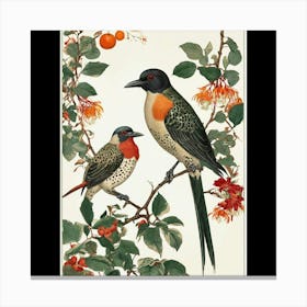 Two Birds Perched On A Branch Canvas Print