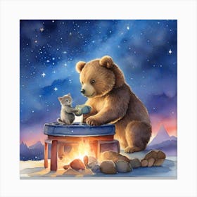 Bear And Kitten Canvas Print