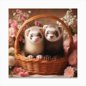 Ferrets In A Basket 2 Canvas Print