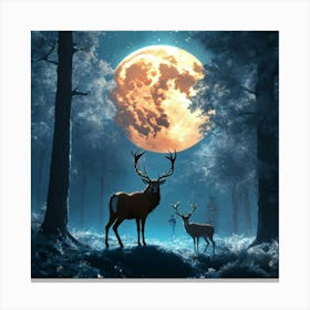 Deer In The Moonlight Canvas Print