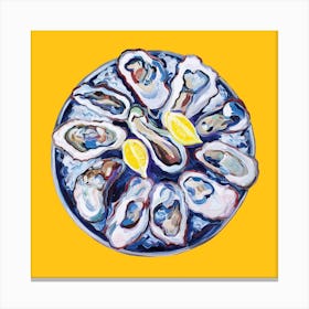 Oysters On A Plate Yellow Square Canvas Print
