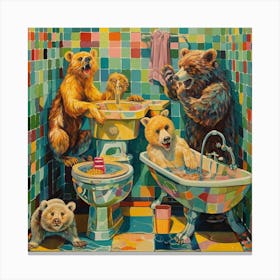 Bears In The Bathroom Canvas Print