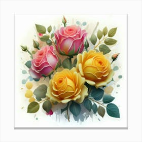 The roses blue and rose yellow oil abstract painting art 3 Canvas Print