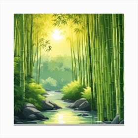 A Stream In A Bamboo Forest At Sun Rise Square Composition 202 Canvas Print