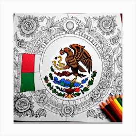 Mexico Flag Coloring Page 1 Canvas Print