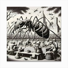 A Surrealist Drawing Of Ants Attacking A Family Picnic In Central Park 5 Canvas Print