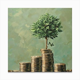 Tree On The Stack Of Coins Canvas Print