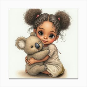 African American Toddler Girl Hugging Koala Bear Leinwandbild