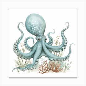 Storybook Style Octopus With Fish & Aqua Marine Plants 3 Canvas Print